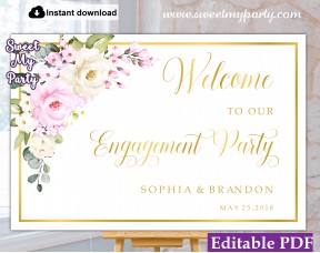 Cream pink roses Engagement Party welcome sign template,Engagement Party welcome sign,(135a)